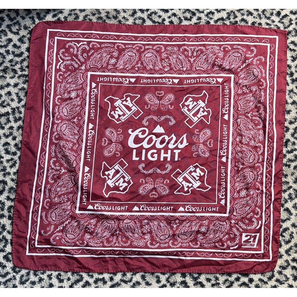 Rare! Texas A&M & Coors Light Collaboration Maroon Bandanna Scarf 21x20" Aggies